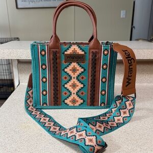 Wrangler Turquoise and Brown Geometric Tote
